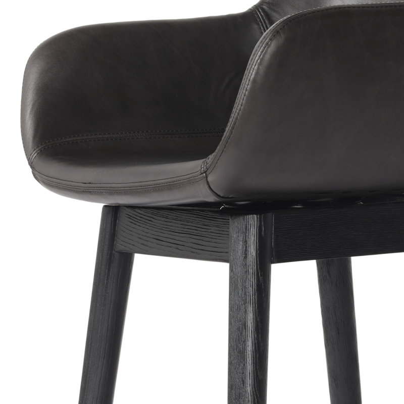 Hannah Swivel Stool, Stained Black Ash, Sonoma Black/Genuine Leather, Counter Stool (26.5" Seat Height)