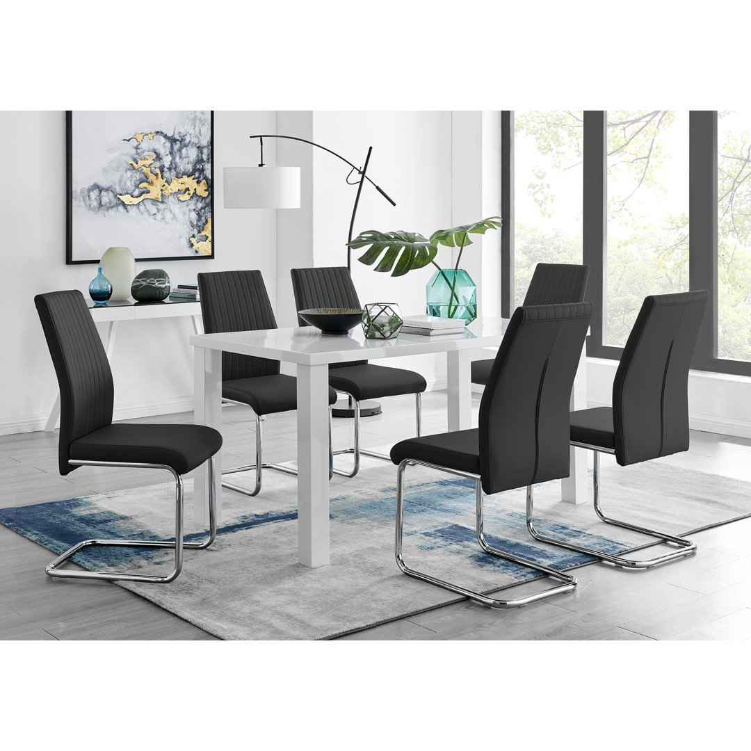 Eubanks High Gloss 6 Seat Rectangular Dining Table Set with Faux Leather Upholstered Dining Chairs East Urban Home Chair 