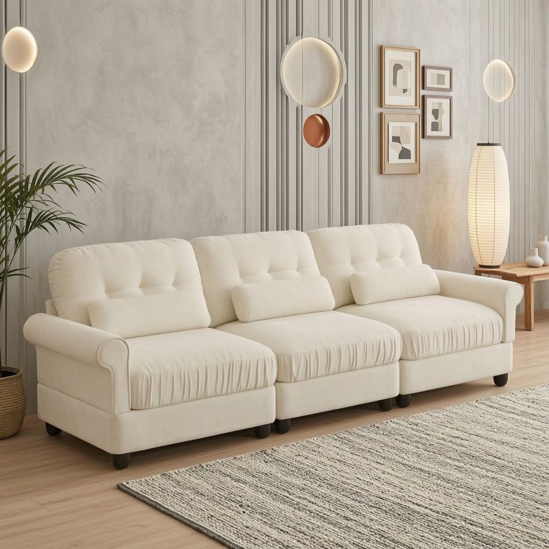 Canapé modulaire 3 places en chenille, Beige