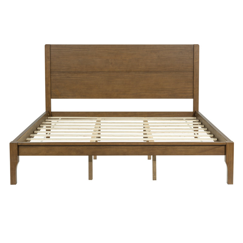 Lit plateforme en bois avec tête de lit et lattes, King, Walnut
