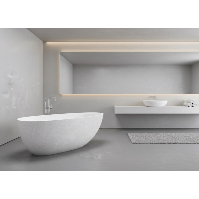 Vast Studio Textured Grey Concrete Metallic Freestanding Oval Bathtub – Gray/White  Solid Surface Deep Soaking Tub with Dual-Tone Interior & Exterior, Sculpted Modern Luxury Finish