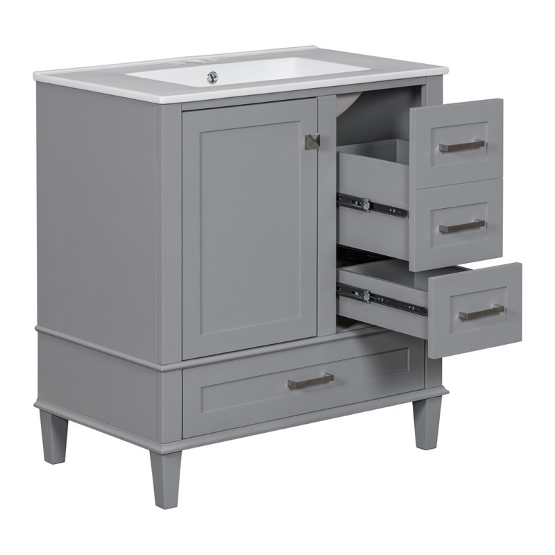 Ensemble de meuble-lavabo simple 30 po avec plateau en céramique Taqwan, Gris