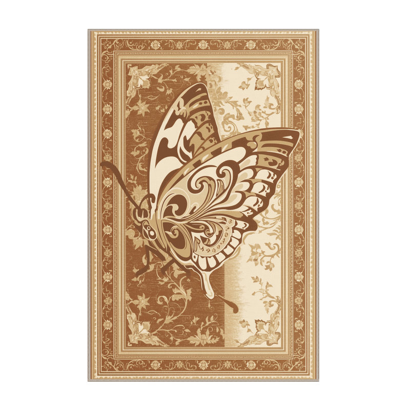 Machine Washable Peirsen Butterfly Classic Oriental Rug in Brown – Beige Binding, 2x4