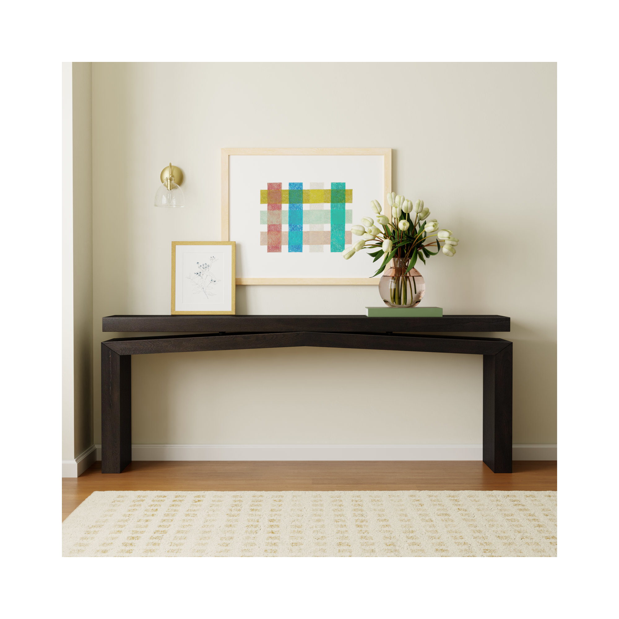 Henn Solid Wood Console Table, Smoked Black, 30.75" H x 78.75" W x 15" D