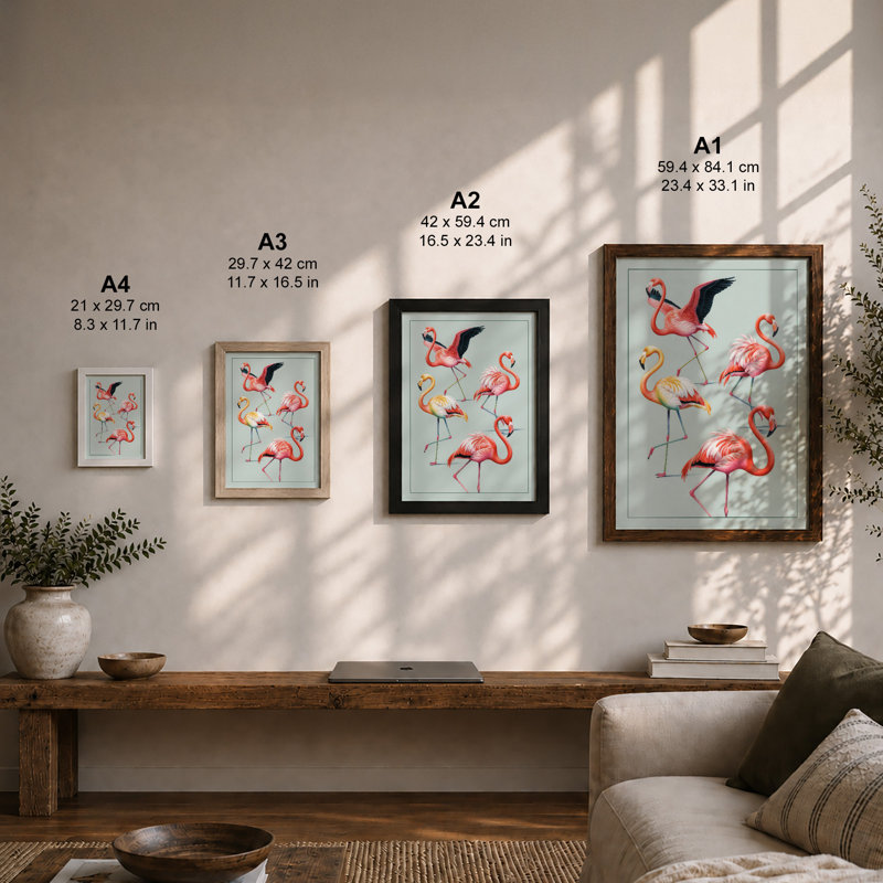 Flamingo Grace Boho - Framed Print, Black, A4 - 29.7 x 21.0 cm