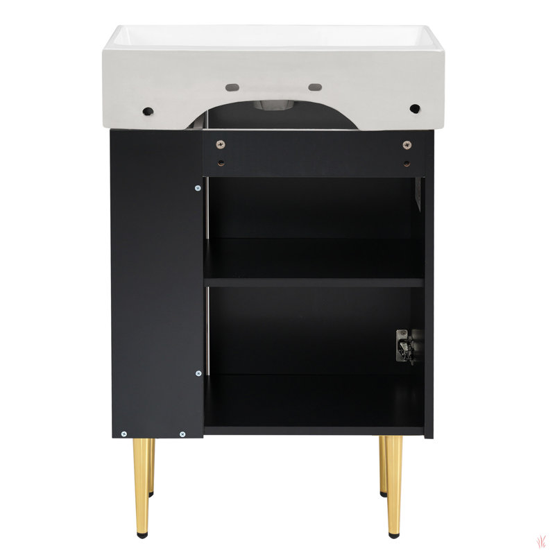 Meuble-lavabo simple 21,6 po, armoire combinée, meuble de rangement pour salle de bain, lavabo simple en céramique