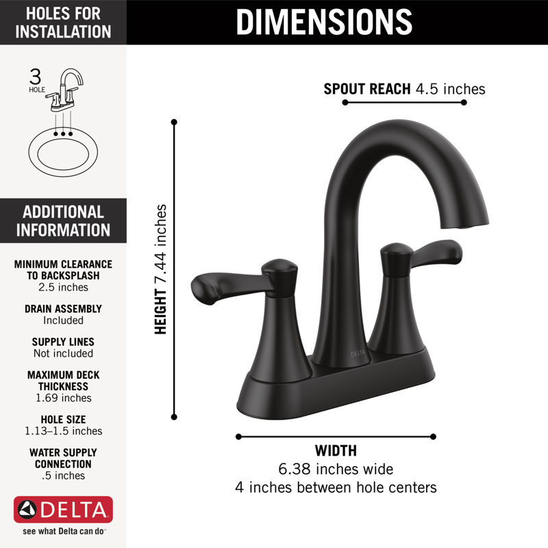 Esato Centerset Bathroom Faucet with Drain Assembly, Matte Black