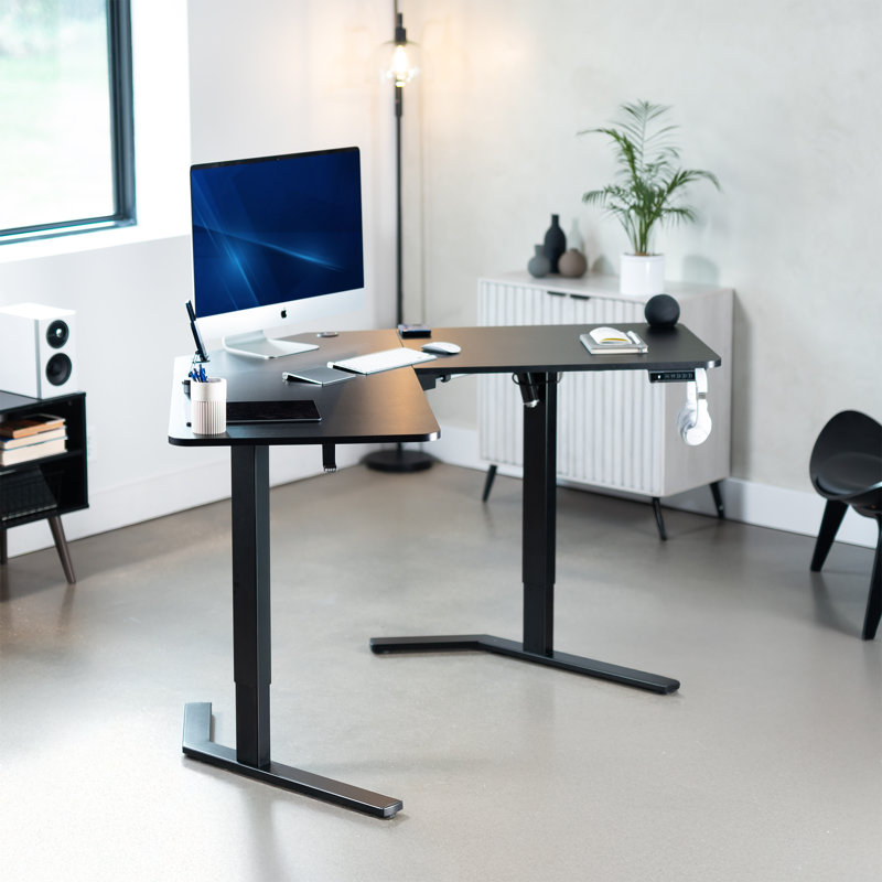  Bureau debout en coin Black Electric 55 "x 55", poste de travail en L
