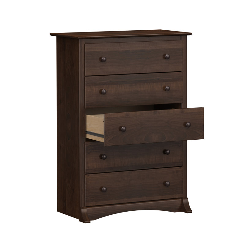 Commode 5 tiroirs, commode pour chambre à coucher, salon, bureau Wahhaj, Espresso