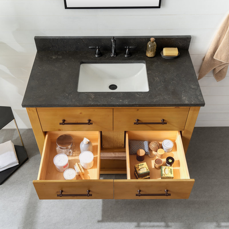 Ensemble de meuble-lavabo simple 42 po Keri, Naturel / Noir antique