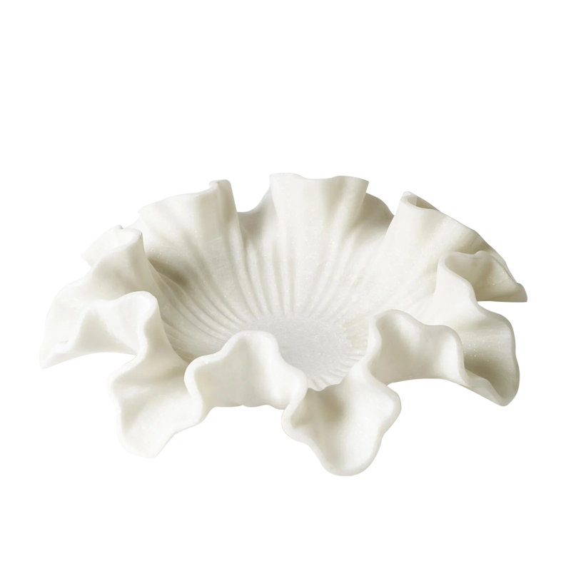 Marble Ruffle Bowl-White, 5" H x 18" W x 18" D