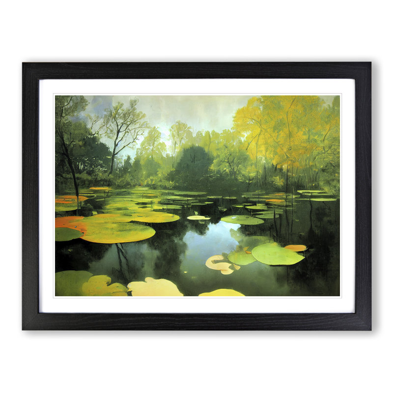 Stunning Pond - Single Picture Frame Painting, Black Framed, 46cm H x 64cm W x 2cm D