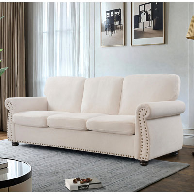 Velours doux 3 avec coussins de dossier lâches et pieds en bois massif, élégance, canapé de salon confortable à 3 places