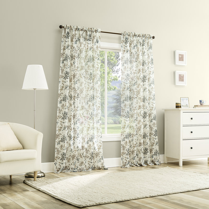 Panneau de rideau transparent avec passe-tringle Alethea, L 51 po x L 84 po, Ancien