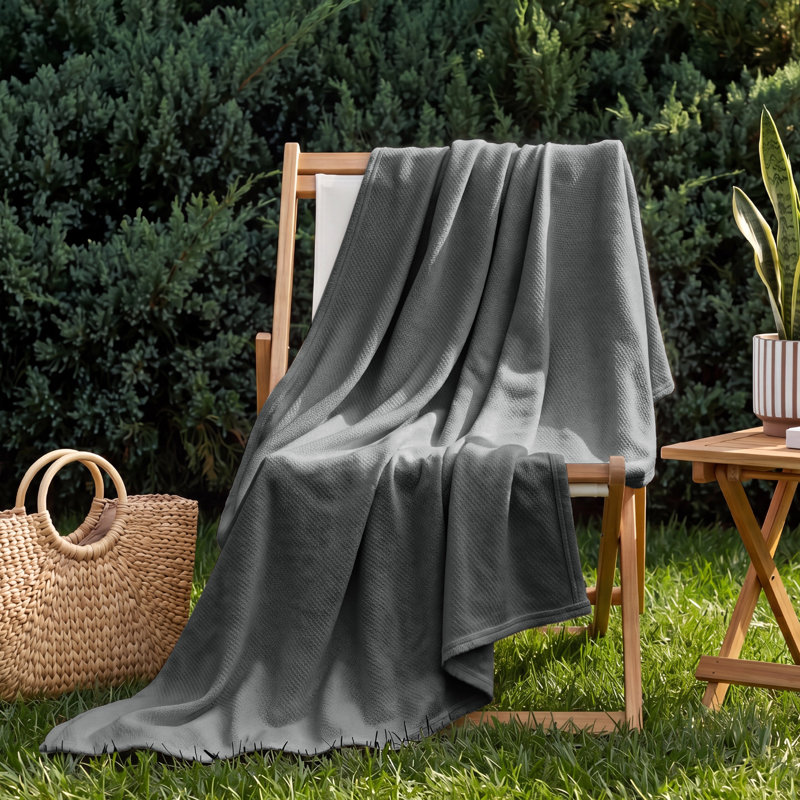 Couverture pour lit simple TG tissée à chevrons texturée, literie 100% coton douce pour les adolescentes, couverture d'été légère pour dortoir universitaire, gris foncé, 200 g / m²