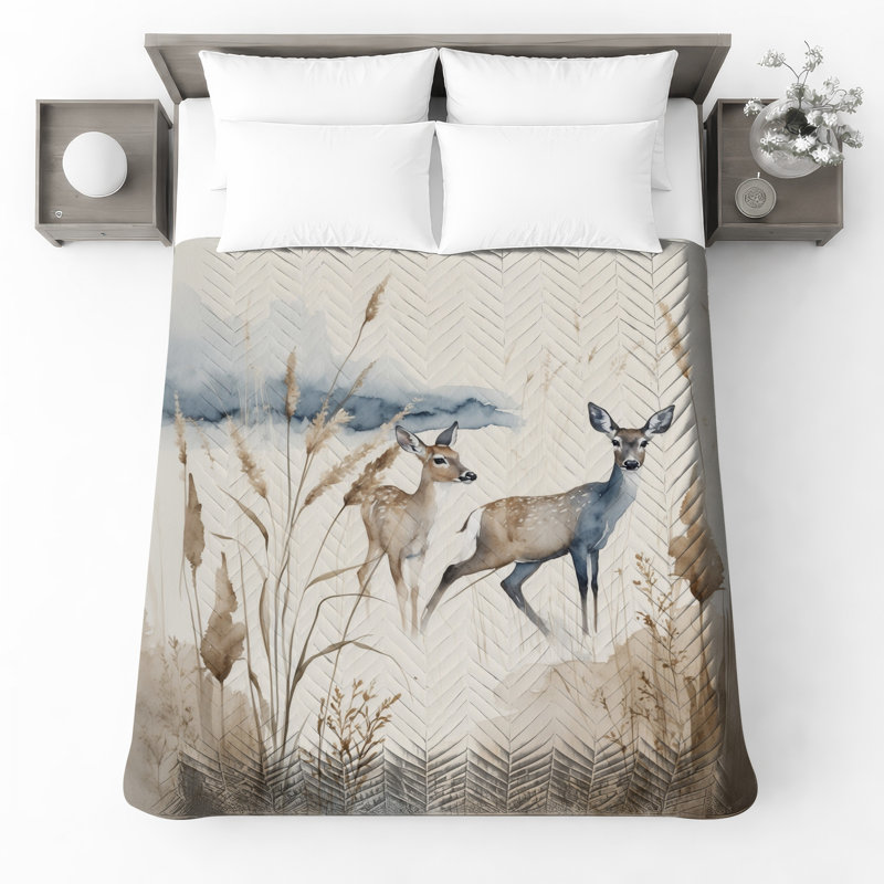 Couvre-lit matelassé Deer In Grassland, Lit simple