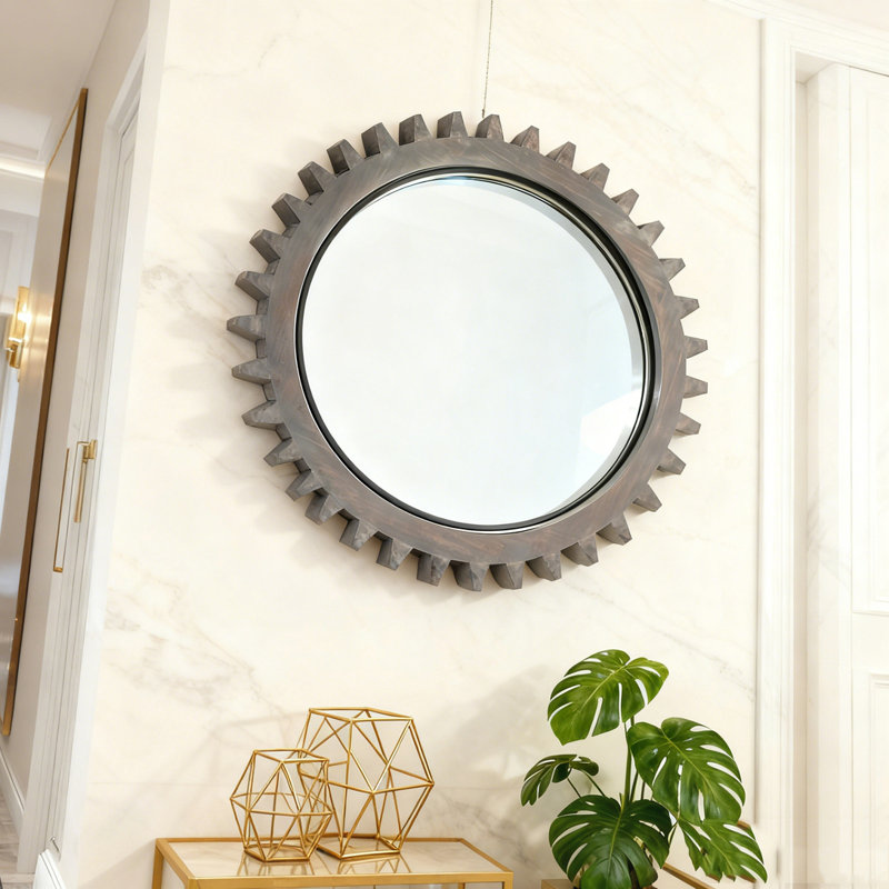 Miroir décoratif en bois 34 po x 34 po, 33,86 po x 33,86 po, Marron foncé