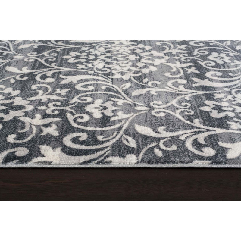 Tapis décoratif gris à motif floral Mathis