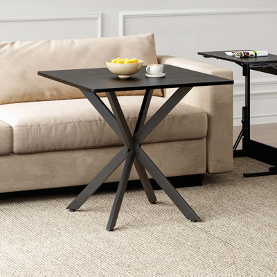 Table d'appoint moderne carrée noire matte avec pieds en métal avec cadre en X (31,5 po)