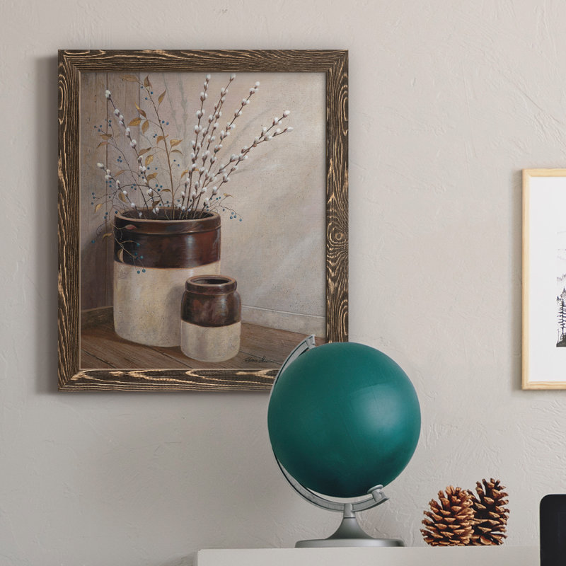Peinture sur toile, "Pussywillows and Spring", H 24 po x l 18 po x P 1,5 po, Encadré de bois de noyer