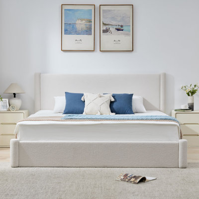 Flory 51.8 inch High Headboard Tweed Textured Upholstered Platform Bed With 2 Large en Storage Drawers