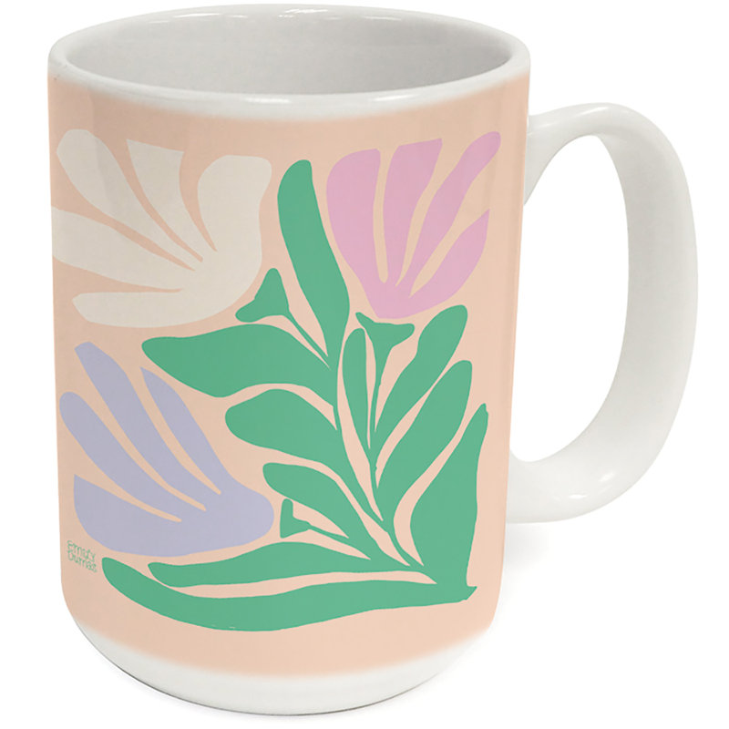 Highland Home Funky Flowers 15 oz. Decorative Ceramic Mug
