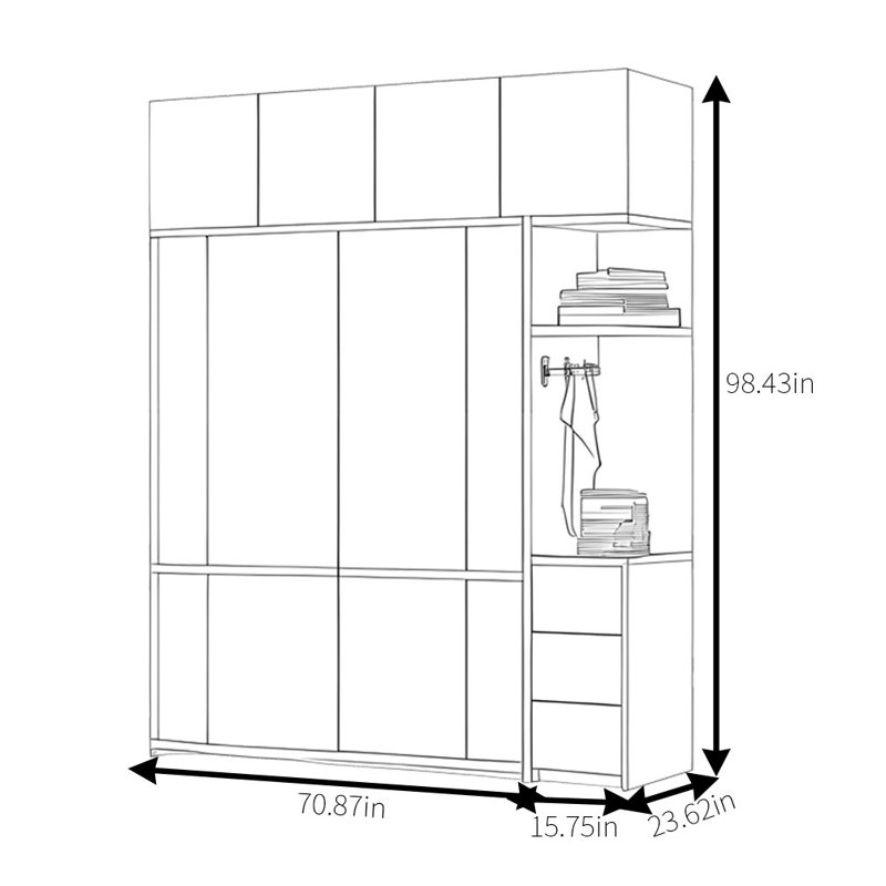 Penderie simple à bûches, H 98,43 po x l 86,61 po x P 23,62 po