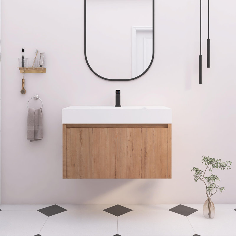 Meuble-lavabo mural 36 po avec plateau en résine, 36 po et 2 portes à fermeture douce