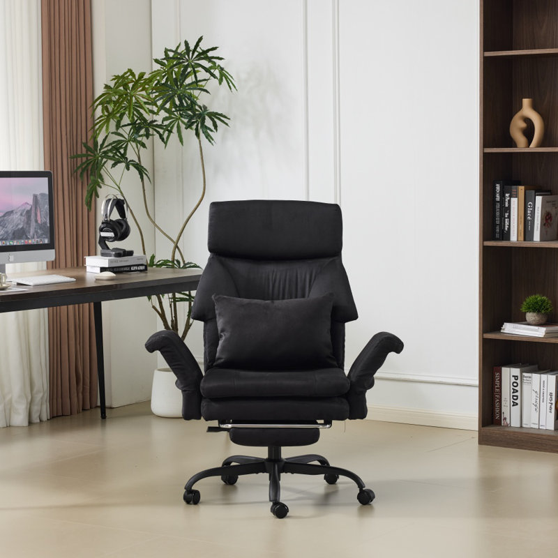 29.53 Inch High Back With Footrest Reclining Swivel Office Chair With Adjustable Arms, Black