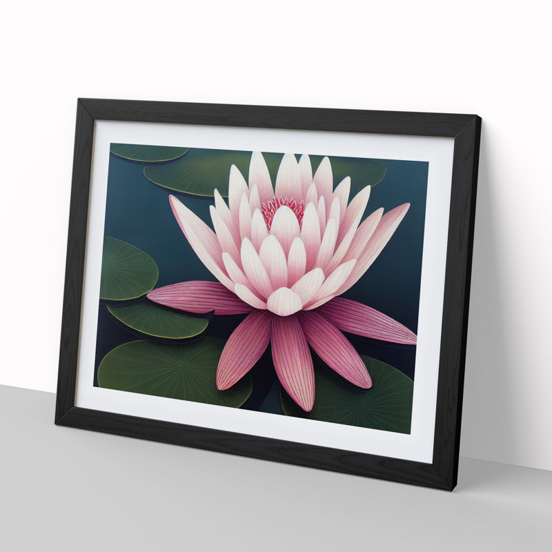 Luxurious Water Lily Flower - Single Picture Frame Painting, Black, 46cm H x 64cm W x 2cm D