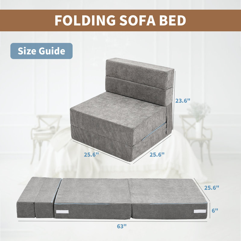 Boneless Foldable Sofa Bed Floor , Convertible Sleeper Chair Floor Couch, Futon Sofa Sleeper Chair, Gray