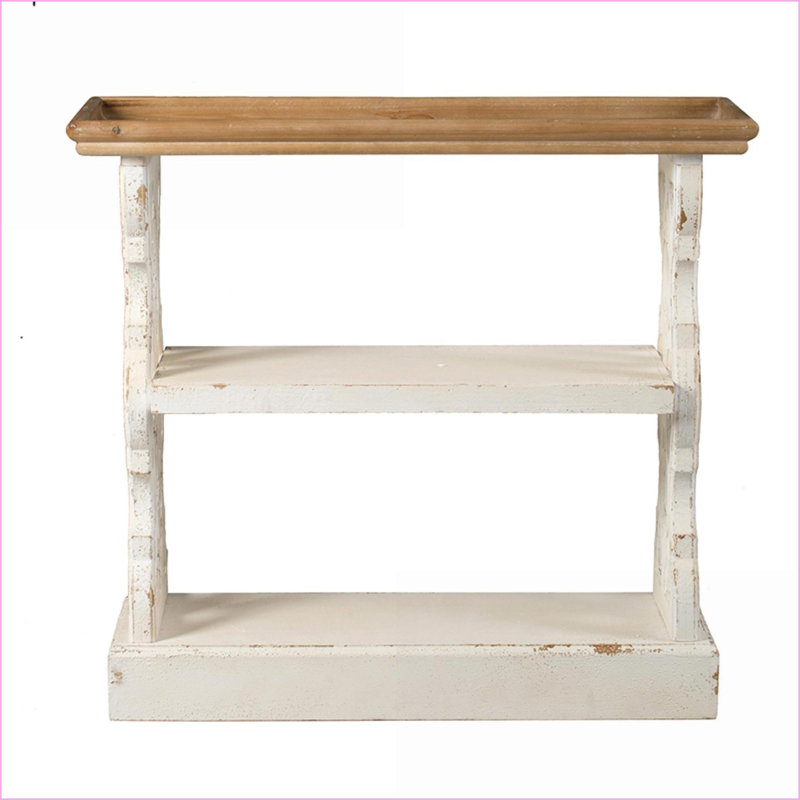 French Country White & amp; Table basse en bois naturel avec rangement à 3 niveaux pour les petits espaces de salon