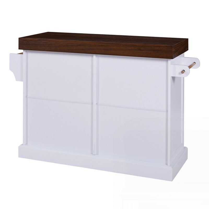 53" Large Kitchen Island with 3.5" Thick Desktop, White