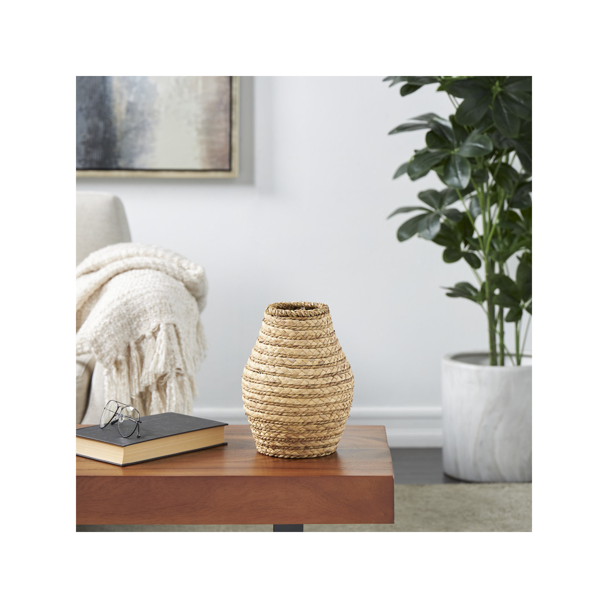 Handmade Seagrass Table Vase, 10.3" H x 7.8" W x 7.75" D
