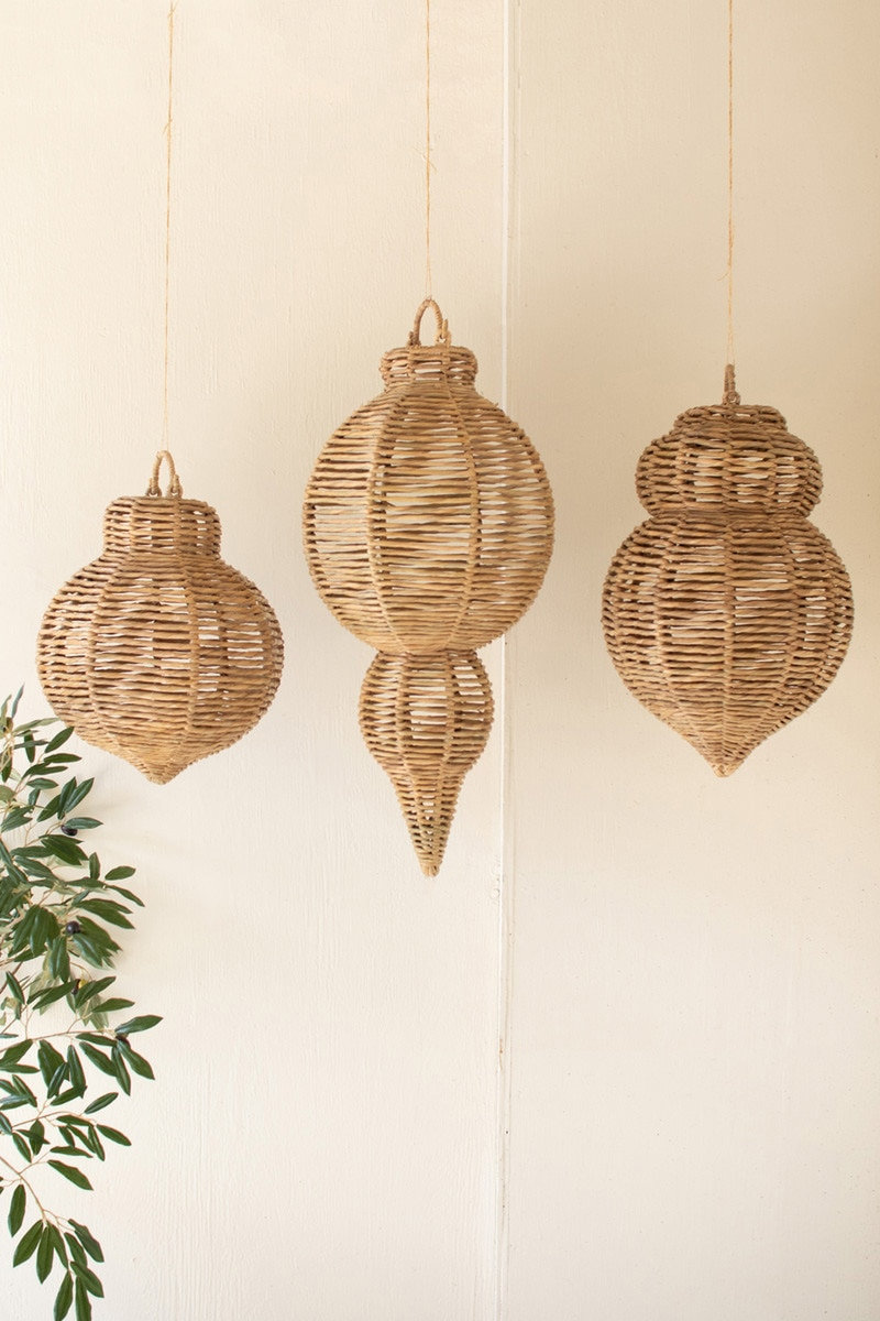  Handcrafted Seagrass and Iron Ornaments Set of 3 Wall Decor 30.25"Tall
