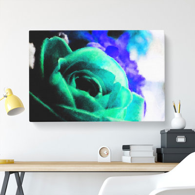 Teal Rose Flower - Wrapped Canvas