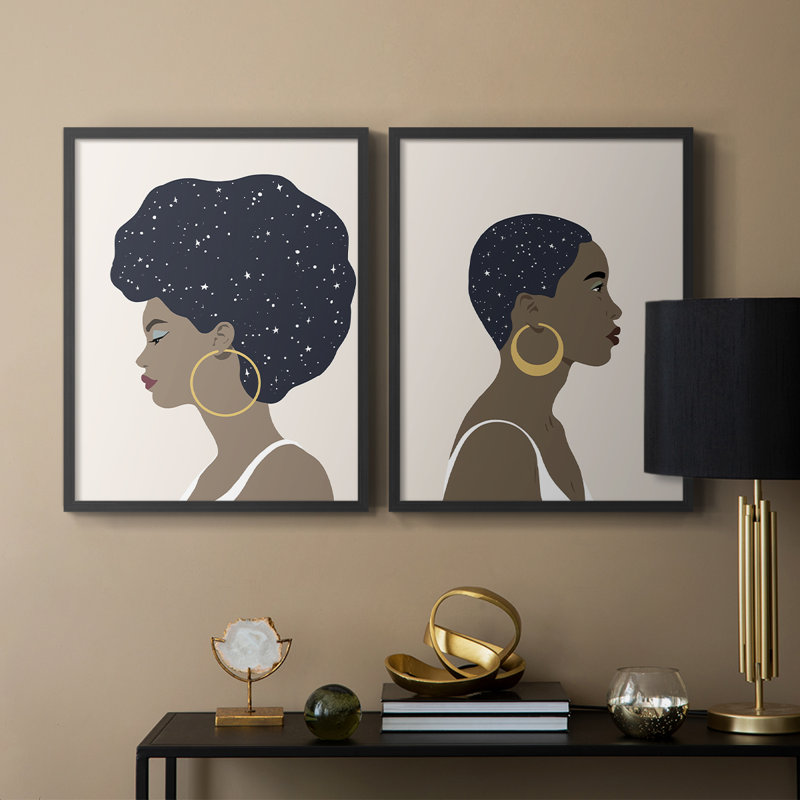 Impression encadrée «Heavenly Hair I» - prêt à accrocher - aucun clou requis - aucun clou requis, Noir, noir, noir, noir