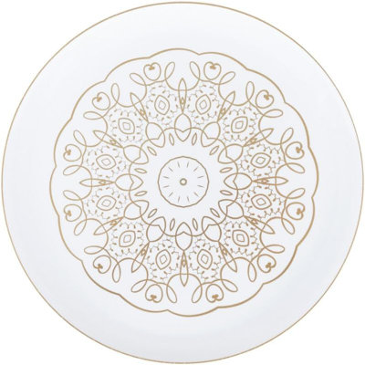 Combo Set 8" and 10" inch Round White Plastic Plates with Gold Medallion Print Guests