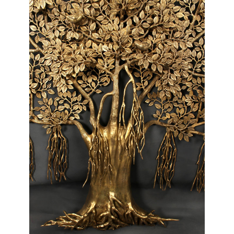 Très grand arbre suspendu Bodhi en laiton fait à la main 56 pouces - Art symbolique doré pour la méditation, la maison de luxe et les bureaux