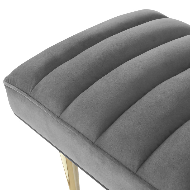 Ulya Velvet Upholstered Bench, Light Gray, Gold