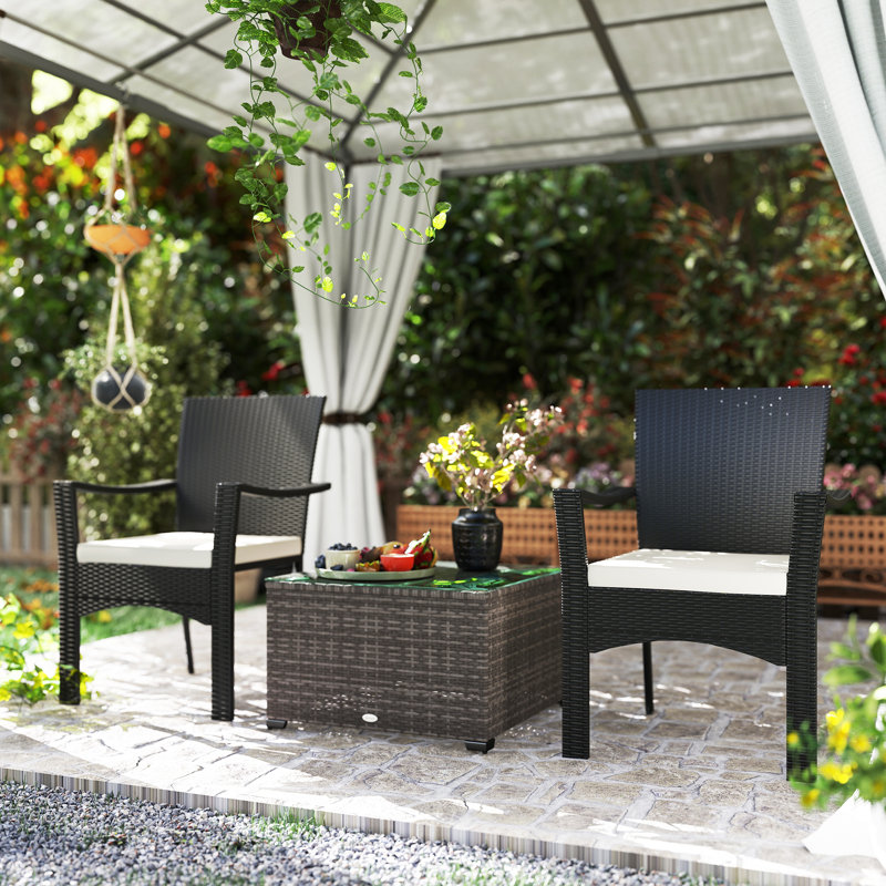 Table basse 24,4 "en osier de patio, tables d'appoint en rotin PE, noir, Noir
