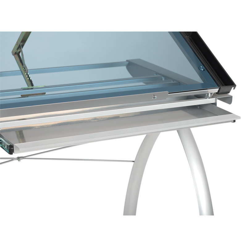 Futura 59'' Black Metal and Clear Glass Drafting Table with Storage