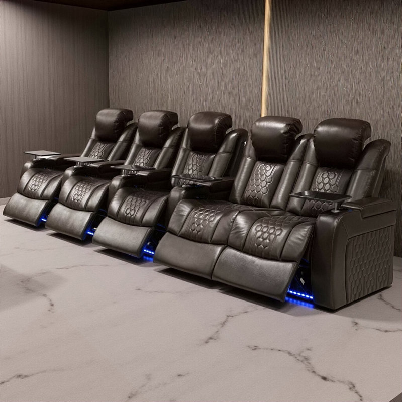 155.5"Power Recliner 5 PC Made WithTop-Grain Nappa,Fully Adjustable Relaxation,Smart Charging,Dynamic RGB LED Lighting,COFFEE