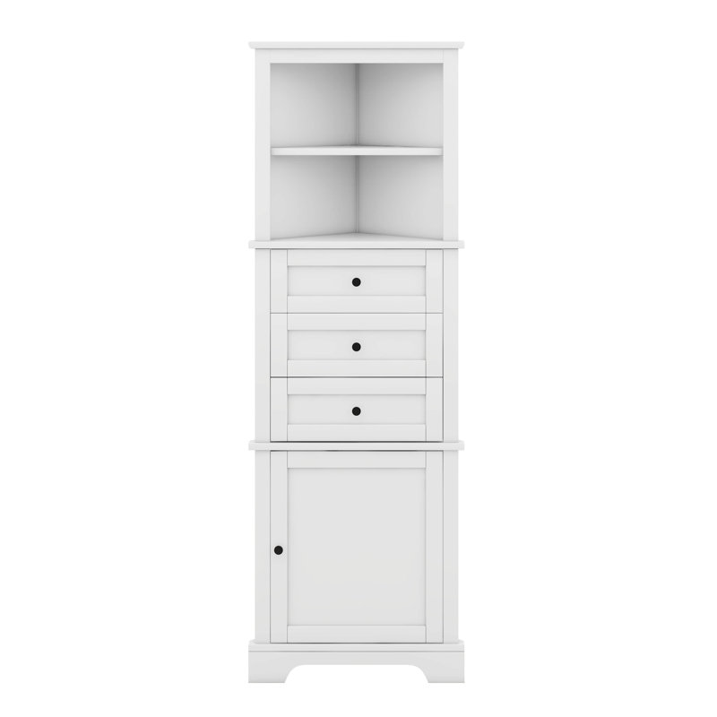 Armoire de rangement pour salle de bain, armoires de rangement triangulaires avec 3 tiroirs et tablette réglable, armoire d'angle haute, panneau de fibres à densité moyenne