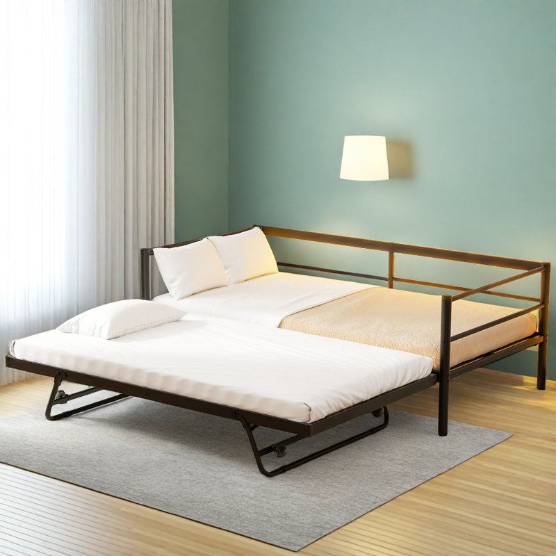 Multi-function Daybed with LED and Adjustable Trundle, Black