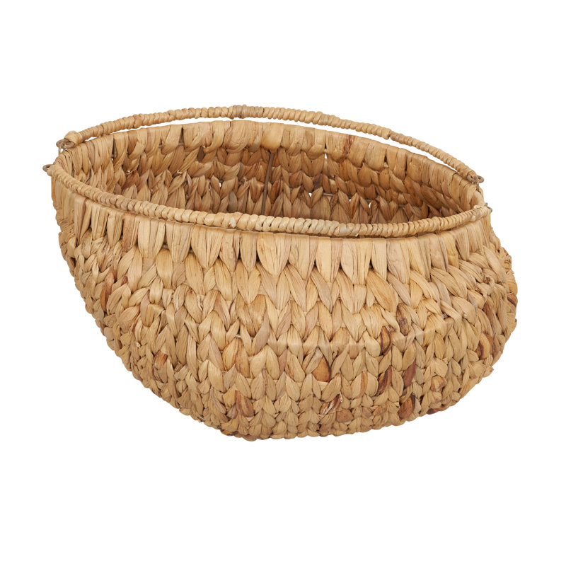 Round Woven Basket with Handles, Water Hyacinth Wicker Basket with Handles