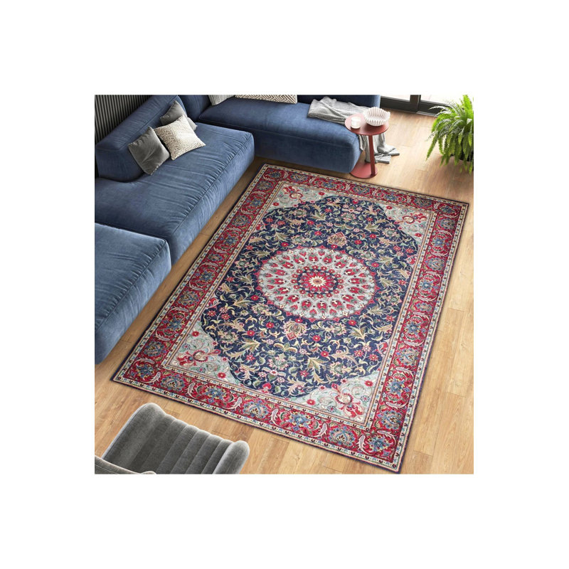 Tapis décoratif lavable à la machine moderne multicolore, Rectangle 5 pi 1 po x 7 pi 7 po
