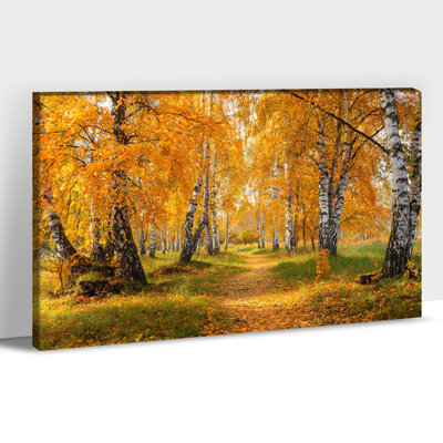 Birch Tree Wall Art - Nature, art sur toile, paysage de forêt, décoration murale pour salon, peinture d'automne sur toile encadrée de pin, cadre d'automne 12 x 16 po