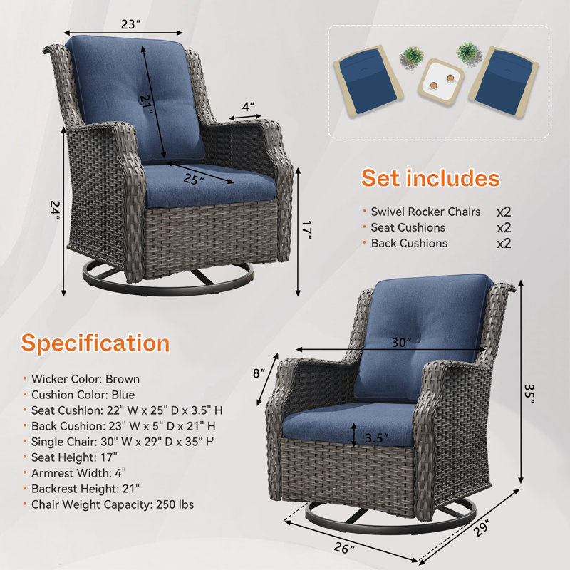 Nieo 2-Piece Swivel Patio Chairs with Cushions, Blue