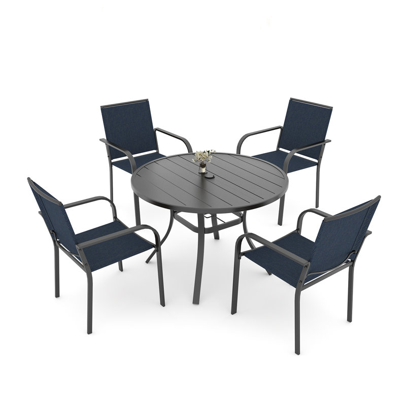 Ensemble repas pour 4 personnes avec table ronde, Noir / Bleu